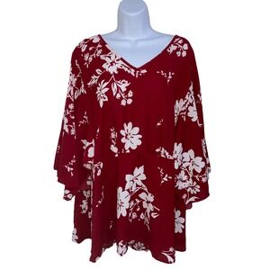 BloomChic Floral‎ Print V-Neck Blouse Flowy Bell Sleeve Top Plus Size 22-24